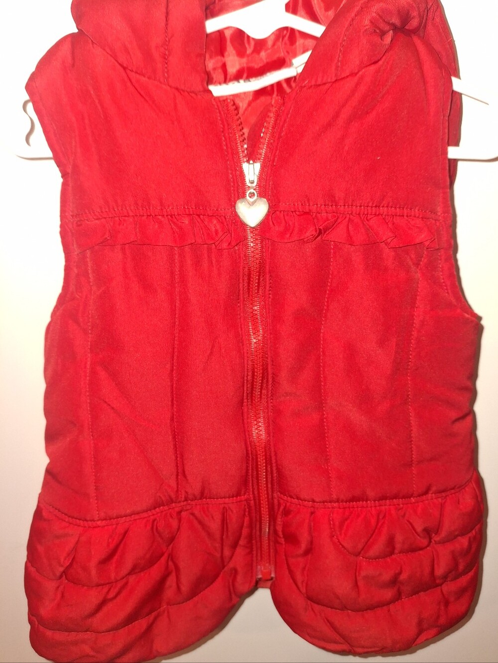 Kids Headquarters Red Hooded Quilted Vest with Heart Charm